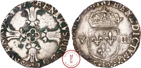France, Henri IV (1589-1610), Huitième d'écu, 3e type avec croix aux bras fleuronnés de face, 1597, L, Bayonne, Av. + HENRICVS. IIII. D. G. FRANC. E. ...