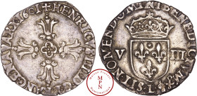 France, Henri IV (1589-1610), Huitième d'écu, 3e type avec croix aux bras fleuronnés de face, 1601, L, Bayonne, Av. + HENRICVS. IIII. D. G. FRANC. E. ...