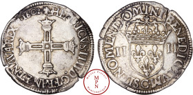 France, Henri IV (1589-1610), Quart d'écu, 2e type avec croix aux bras couronnés de face, 1602, C, Saint-Lô, Av. + HENRICVS. IIII. D. G. FRAN. ET. NAV...