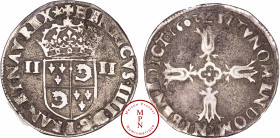 France, Henri IV (1589-1610), Quart d'écu du Dauphiné, 1602, Z, Grenoble, 2 retourné, Av. + HENRICVS. IIII. D. G. FRAN. ET. NAV. REX., Ecu couronné du...