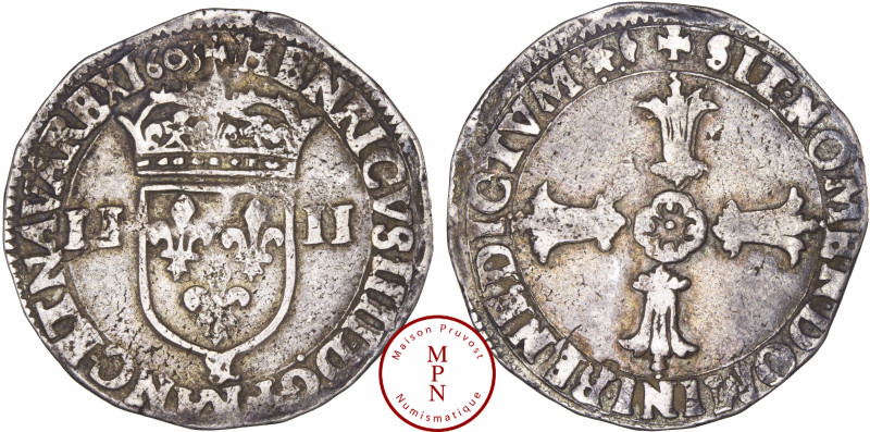 France, Henri IV (1589-1610), Quart d'écu, écu de face, 2e type à la croix aux b...