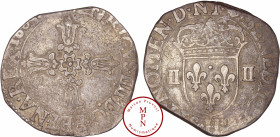 France, Henri IV (1589-1610), Quart d'écu, 3e type avec croix aux bras fleuronnés de face, 1603, H, La Rochelle, Av. + HENRICVS. IIII. D. G. F. ET. NA...
