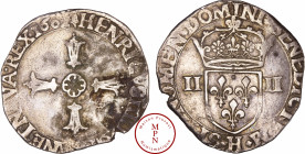 France, Henri IV (1589-1610), Quart d'écu, 3e type avec croix aux bras fleuronnés de face, 1603, H, La Rochelle, Av. + HENRICVS. IIII. D. G. F. ET. NA...