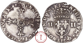 France, Henri IV (1589-1610), Quart d'écu, 3e type avec croix aux bras fleuronnés de face, 1603, N, Montpellier, Av. HENRICVS. IIII. D. G. FRANC. ET. ...
