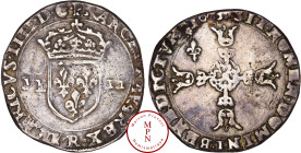France, Henri IV (1589-1610), Quart d'écu, écu de face, 4e type, avec lys, 1603, R, Villeneuve-lès-Avignon, Av. HENRICVS. III. D. G. FRANC. ET. NAVA R...