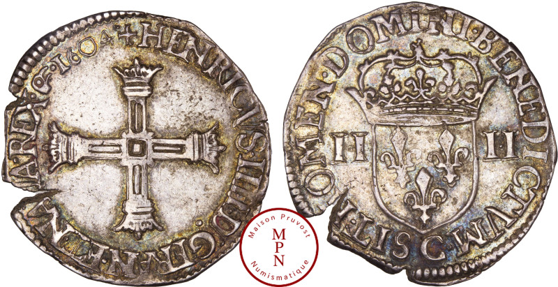 France, Henri IV (1589-1610), Quart d'écu, 2e type avec croix aux bras couronnés...