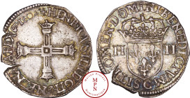France, Henri IV (1589-1610), Quart d'écu, 2e type avec croix aux bras couronnés de face, variété avec I.I I.I, 1604, C, Saint-Lô, Av. + HENRICVS. III...
