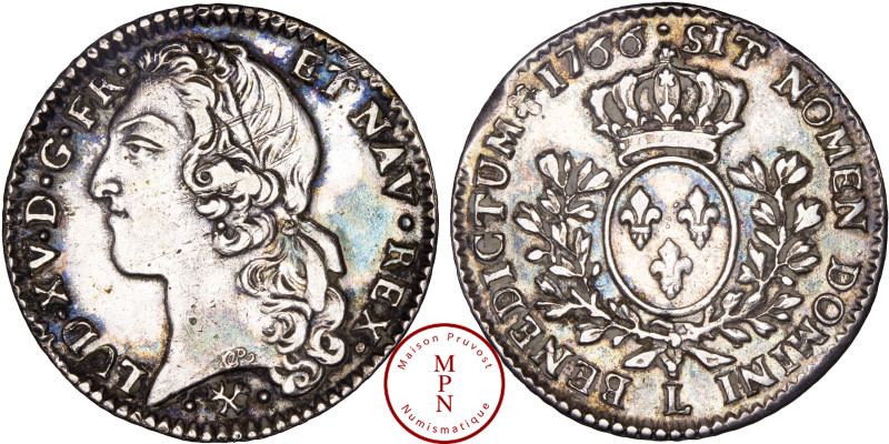 France, Louis XV (1710-1774), 1/5 d'écu aux branches d'olivier, 1766, L, Bayonne...