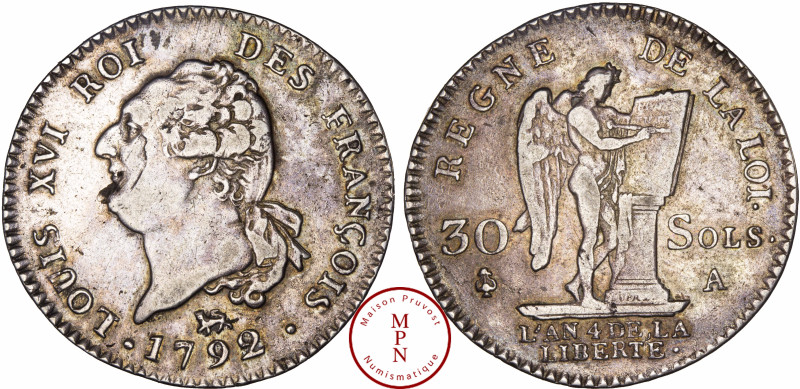 France, Louis XVI (1774-1792), 30 Sols, Type François, 1792, A, Paris, 1er semes...