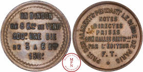 France, Troisième République (1870-1940), La Commune de Paris, Jeton, 1871 Av. UN DINDON / DE 8 Kgs SE VEND / 200F UNE OIE / DE 5 A 6 Kgs / 150F, Rv. ...