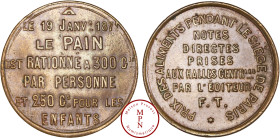 France, Troisième République (1870-1940), La Commune de Paris, Jeton, 1871 Av. LE 19 JANVr. 1871 / LE PAIN / EST RATIONNE A 300 Gr. / PAR PERSONNE / E...