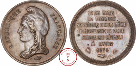 France, Troisième République (1870-1940), Ville de Lyon, la Commune se dissous, Médaille, par F. T., 1871 Av. REPUBLIQUE FRANCAISE, Buste coiffé et dr...
