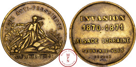 France, Troisième République (1870-1940), Médaille, Ligue anti-prussienne, 1871 Av. LIGUE ANTI-PRUSSIENNE / SOUVENEZ-VOUS, La France sur une barricade...