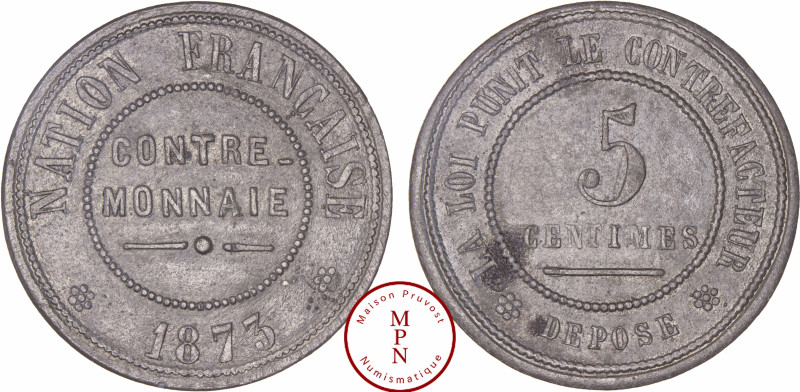 France, Troisième République (1870-1940), Contre-monnaie de 5 centimes, 1873, Pa...