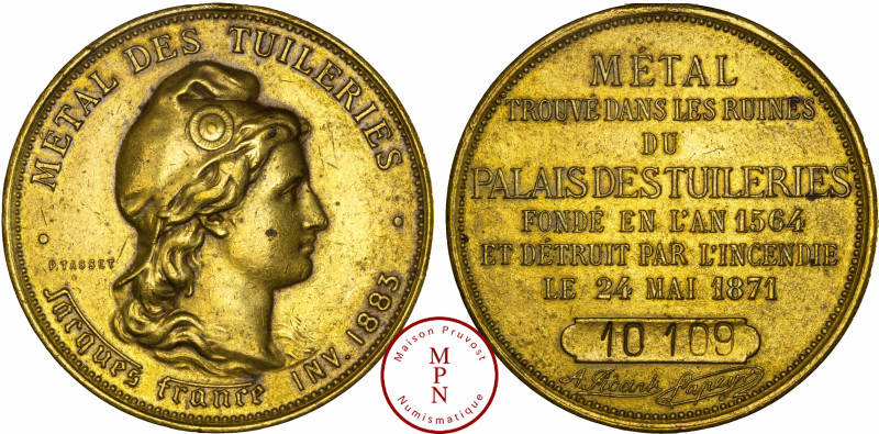 France, Troisième République (1870-1940), Médaille, Métal des Tuileries, 1883 Av...