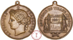 France, Troisième République (1870-1940), Médaille, Souvenir du tirage au sort pour le service militaire, 1887, Paris, Av. REPUBLIQUE FRANCAISE, Tête ...