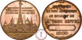 France, Troisième République (1870-1940), Médaille, Souvenir de l'ascension au sommet de la Tour Eiffel en 1889, 1889 Av. LES TRAVAUX ONT COMMENCÉ LE ...