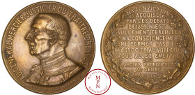 France, Troisième République (1870-1940), Médaille, par Baffier, Général Mercier, 1906, Paris, Av. AU GENERAL MERCIER JUSTICIER DU TRAITRE DREYFUS / S...