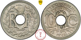 France, Troisième République (1870-1940), 10 Centimes, Lindauer, 1917, Paris, Av. RF, dans une couronne, Rv. LIBERTE . EGALITE / FRATERNITE / 10 Cmes ...
