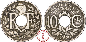 France, Troisième République (1870-1940), 10 Centimes, Lindauer, Flan magnétique, 1920, Paris, Av. RF, dans une couronne, Rv. LIBERTE . EGALITE / FRAT...