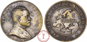 France, Troisième République (1870-1940), Louis Pasteur, 1 Europa, 1928 Av. LOUIS PASTEUR / 1822 / 1895, Buste à droite, Rv. ETATS FEDERES D'EUROPE * ...