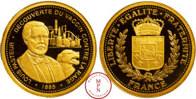 France, Cinquième République (1958-), Médaille, Louis Pasteur, Découverte du vaccin contre la rage, 1885, Or, 585%, FDC, PROOF, 2.00 g, 18 mm,