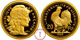 France, Cinquième République (1958-), Médaille, Reproduction d'une 20 Francs or, 1909, Or, 999%, FDC, PROOF, 1.23 g, 14 mm,