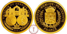France, Cinquième République (1958-), Médaille, Emission du dernier franc, 2001, Or, 585%, FDC, PROOF, 2.01 g 18 mm,