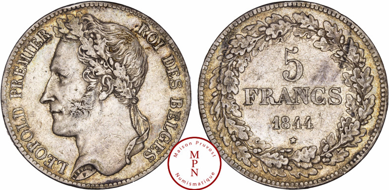 Belgique, Léopold Ier (1831-1865), 5 Francs, Position B, 1844 Av. LEOPOLD PREMIE...