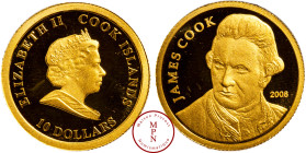 Cook Islands, Elisabeth II (1952-2022), 10 Dollar, James Cook, 2008 Or, 999%, FDC, PROOF, 1.24 g, 13.9 mm,