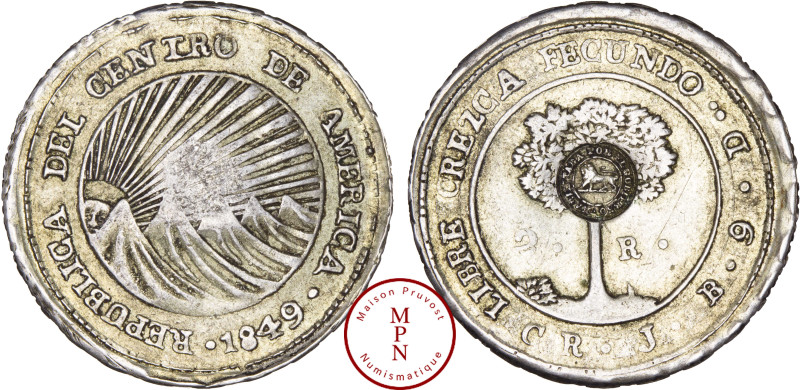 Costa Rica, Contremarque (countermark) 2 reales, Sur un 2 reales d'Amérique Cent...