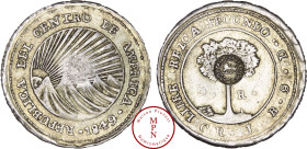 Costa Rica, Contremarque (countermark) 2 reales, Sur un 2 reales d'Amérique Centrale, Mise en circulation par décret de Juan Rafael More Porras en 184...