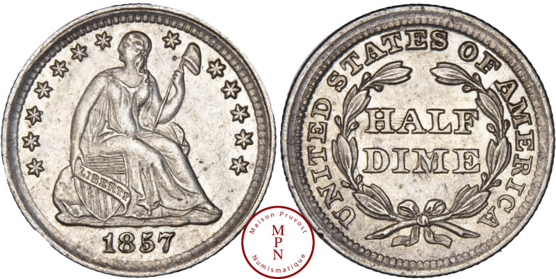 Etats-Unis (USA), Half-Dime, Liberty seated, Type 3, 1857, Philadelphie, Av. La ...