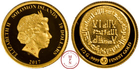 Iles Salomon, Elisabeth II (1952-2022), Valuable 10 collection, 10 Dollars, Ummayad Gold Dinar, 2017 2.500 ex., Or, 999%, FDC, PROOF, 0.5 g, 11 mm,