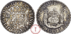 Mexique. Philippe V (1700-1746), 2 Reales, 1741, M, Mexico, Av. * PHILIP. V. D. G. HISPAN. ET IND. REX., Rv. VTRAQVE VNVM, Argent, TTB+, 6.65 g, 26.5 ...