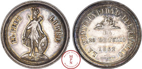 Pérou, Médaille, Médaille de proclamation, 1862 Av. EL PERU LIBRE, Rv. LA MUNICIPALITAD DEL CALLAO / EL 28 DE JULIO / 1862, Argent, SUP, 5.84 g, 24 mm...