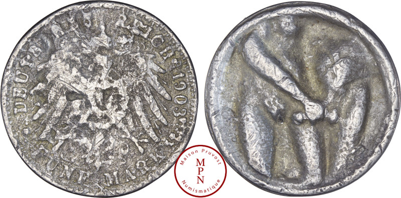 Allemagne, Empire Allemand, Monnaie de 5 Mark, satirique à la représentation éro...