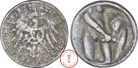 Allemagne, Empire Allemand, Monnaie de 5 Mark, satirique à la représentation érotique, Etain, TB+, 26.4 g, 37 mm, Type recherché. Collection Gauthier ...