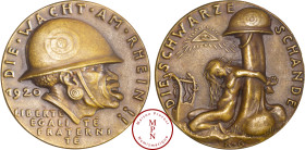 Allemagne, République de Weimar (1918-1933), Médaille, Occupation française du Rhin "la Honte noire", par K.G., 1920 Av. DIE. WACHT. AM. RHEIN !! / 19...