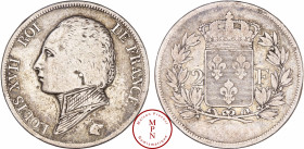 France, Louis XVIII (1814, 1815-1824), 2 Francs, Légende transformée en LOUIS XVII ROI DE FRANCE, Buste jeune à gauche, Argent, TTB, 9.68 g, 27 mm, Em...