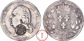 France, Louis XVIII (1814, 1815-1824), 5 Francs 1821, A, Paris, Contremarquée d'une aigle impériale, Argent, TTB-TTB+, 24.79 g, 37 mm, Intéressante co...