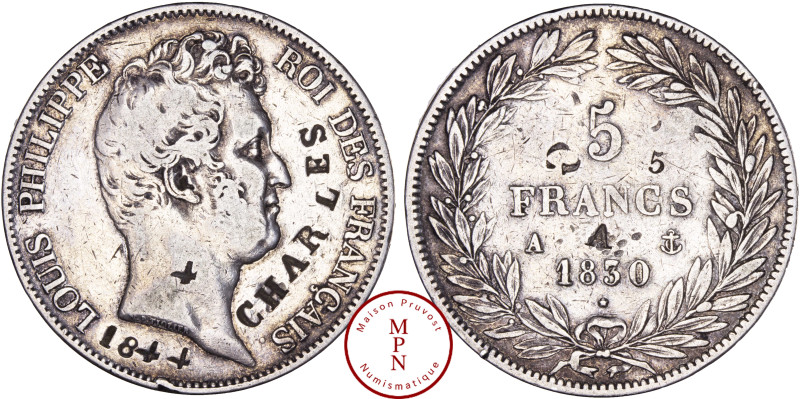 France, Louis-Philippe (1830-1848), 5 Francs 1830, A, Paris, Contremarqué du pré...