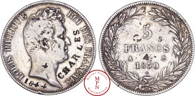 France, Louis-Philippe (1830-1848), 5 Francs 1830, A, Paris, Contremarqué du prénom CHARLES et de la date 1844 au droit. Au revers, C / A / 5, Argent,...