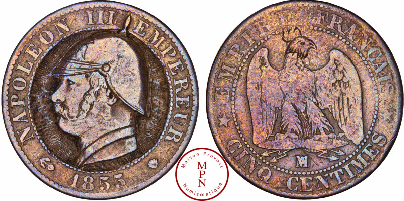 France, Second Empire (1852-1870), 5 Centimes, 1855, MA, Marseille, Satirique gr...