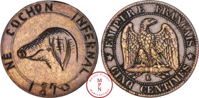 France, Second Empire (1852-1870), Module de 5 centimes, K, Bordeaux, Gravé de : NE COCHON INFERNAL 1870, Tête de cochon à gauche, Cuivre, SUP, 4.08 g...