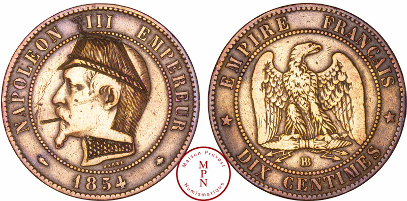 France, Second Empire (1852-1870), 10 Centimes, 1854, BB, Strasbourg, Satirique ...