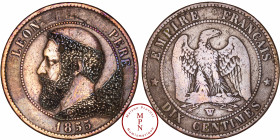 France, Second Empire (1852-1870), 10 Centimes, 1855, W, Lille, Satirique dont le portrait a été transformé en profil de moine, avec une tonsure, une ...