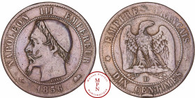France, Second Empire (1852-1870), 10 Centimes, 1856, D, Lyon, Satirique gravée d'un bonnet, dun bouc et d'une fine moustache, Cuivre, TB+, 9.57 g, 30...