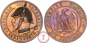 France, Second Empire (1852-1870), 10 Centimes, 18(70), W, Lille, Satirique gravée d'un casque prussien à pointe et jugulaire, le col regravé d'un col...