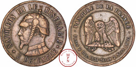 France, Second Empire (1852-1870), Jeton, Av. NAPOLEON III LE MISERABLE * 2 DECEMBRE *, Buste casqué à la prussienne à gauche, Rv. VAMPIRE DE LA FRANC...